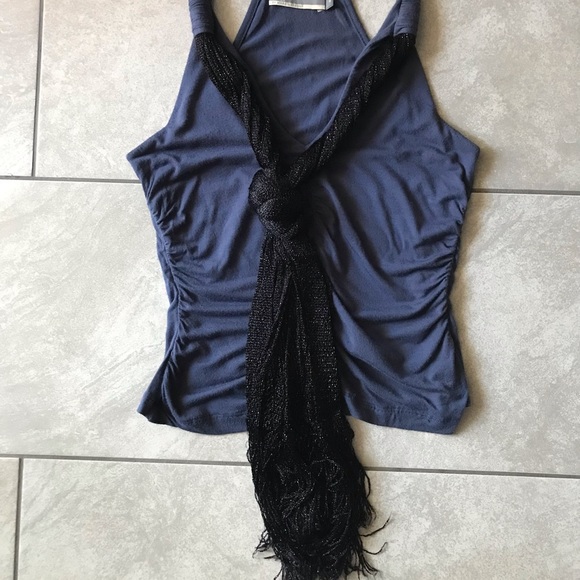 NU Mark Anthony Blue V neck top with attached scarf Small - Picture 2 of 8